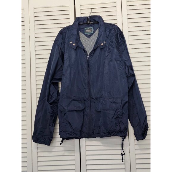 Woolrich Men's Navy Windbreaker Jacket Size M Nylon/Polyamide Hood in Collar - Picture 1 of 5